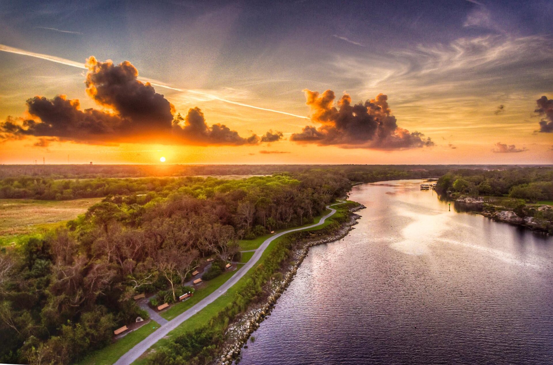 Sunset over the water in Palm Coast, Florida